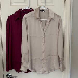 Two Zara button up silk like blouses NEW